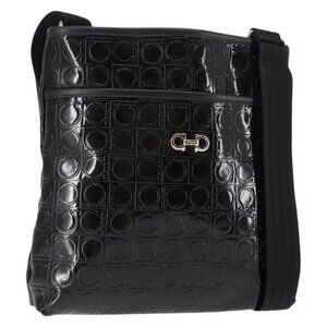 Salvatore Ferragamo Gancini Shoulder Bag Enamel Black Auth